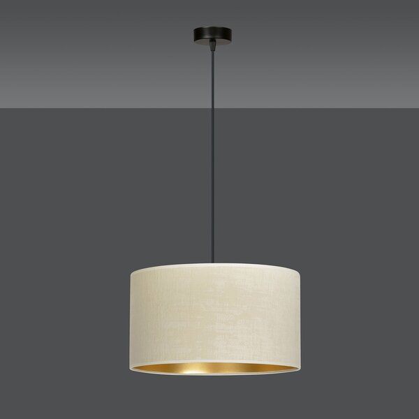 Sospensione 1 Luce Vinayaka In Acciaio Nero E Paralume In Tessuto Beige