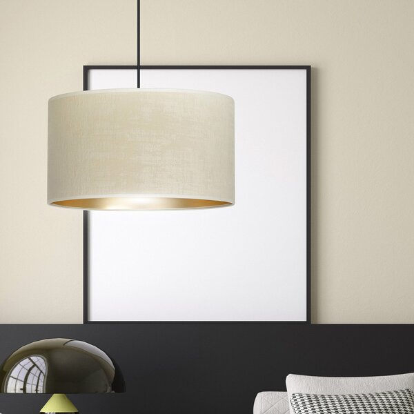 Sospensione 1 Luce Vinayaka In Acciaio Nero E Paralume In Tessuto Beige