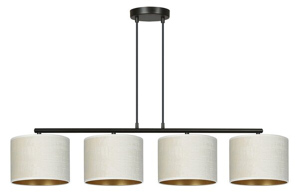 Lampadario 4 Luci Vinayaka In Acciaio Nero E Paralumi In Tessuto Beige