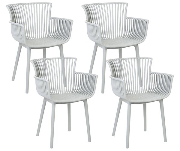 Set di 4 sedie da pranzo in plastica grigio per interni ed esterni da giardino con braccioli in stile minimalista Beliani