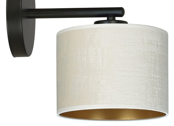 Applique 1 Luce Vinayaka In Acciaio Nero E Paralume In Tessuto Beige