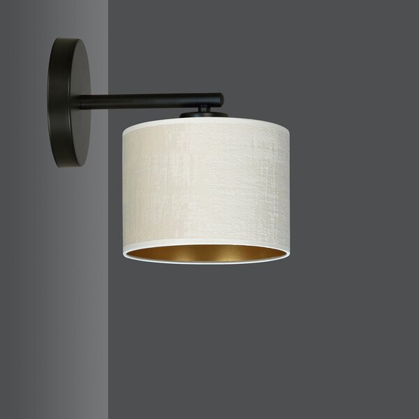 Applique 1 Luce Vinayaka In Acciaio Nero E Paralume In Tessuto Beige
