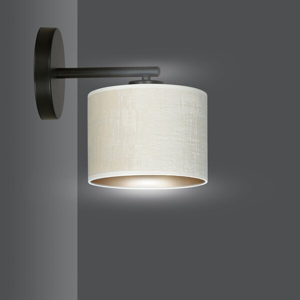 Applique 1 Luce Vinayaka In Acciaio Nero E Paralume In Tessuto Beige