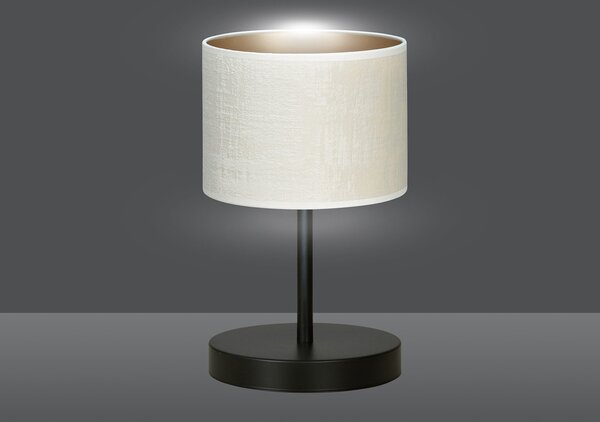 Lampada Da Tavolo 1 Luce Vinayaka Acciaio Nero E Paralume In Tessuto Beige