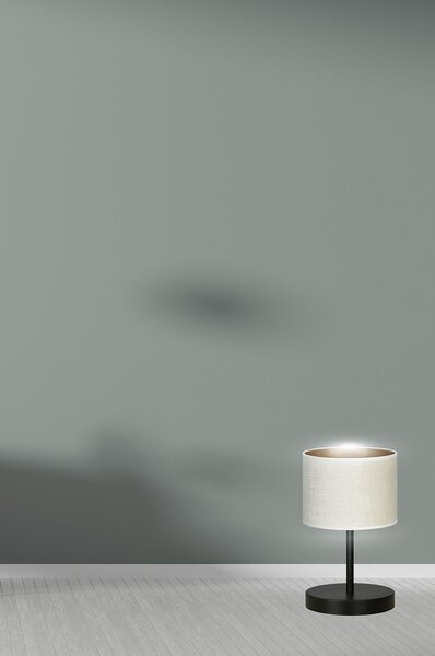 Lampada Da Tavolo 1 Luce Vinayaka Acciaio Nero E Paralume In Tessuto Beige