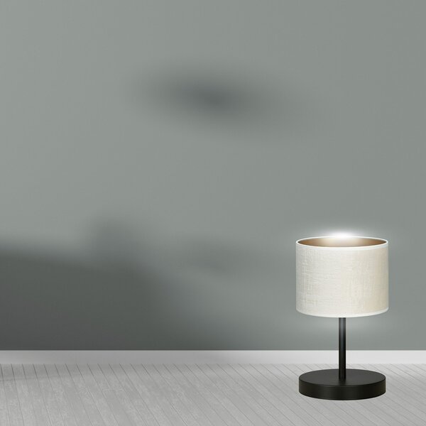 Lampada Da Tavolo 1 Luce Vinayaka Acciaio Nero E Paralume In Tessuto Beige