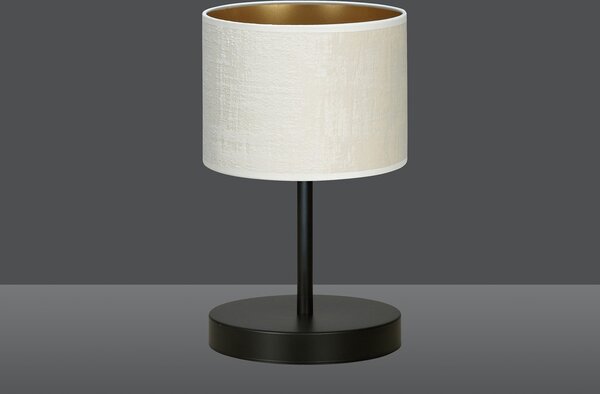 Lampada Da Tavolo 1 Luce Vinayaka Acciaio Nero E Paralume In Tessuto Beige