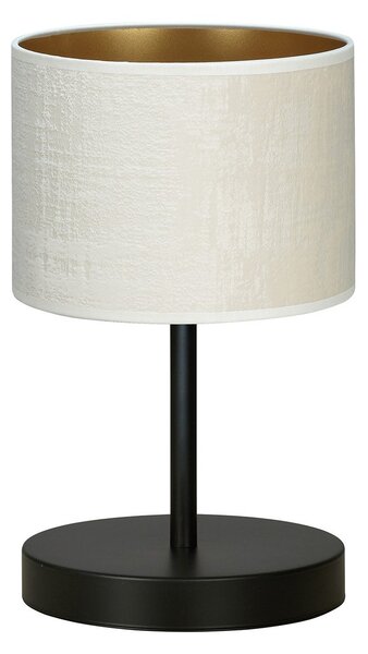 Lampada Da Tavolo 1 Luce Vinayaka Acciaio Nero E Paralume In Tessuto Beige