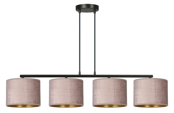 Lampadario 4 Luci Vinayaka In Acciaio Nero E Paralumi In Tessuto Rosa
