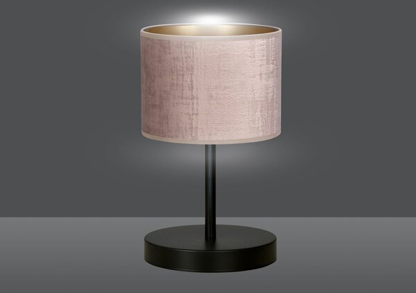 Lampada Da Tavolo 1 Luce Vinayaka Acciaio Nero E Paralume In Tessuto Rosa