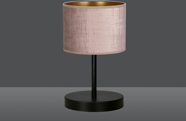 Lampada Da Tavolo 1 Luce Vinayaka Acciaio Nero E Paralume In Tessuto Rosa