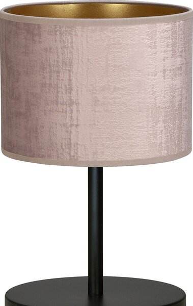 Lampada Da Tavolo 1 Luce Vinayaka Acciaio Nero E Paralume In Tessuto Rosa