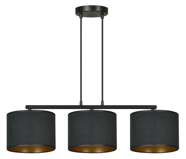 Lampadario 3 Luci Vinayaka In Acciaio Nero E Paralumi In Tessuto Nero