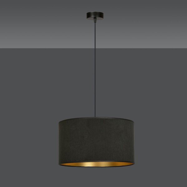 Sospensione 1 Luce Vinayaka In Acciaio Nero E Paralume In Tessuto Nero