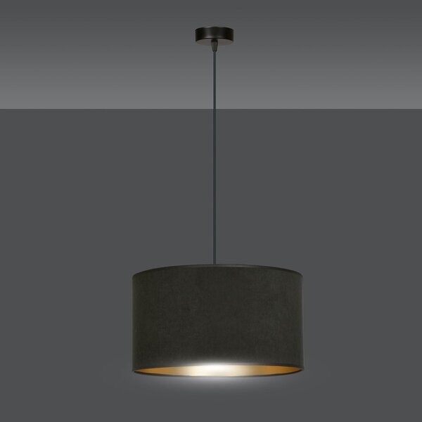 Sospensione 1 Luce Vinayaka In Acciaio Nero E Paralume In Tessuto Nero