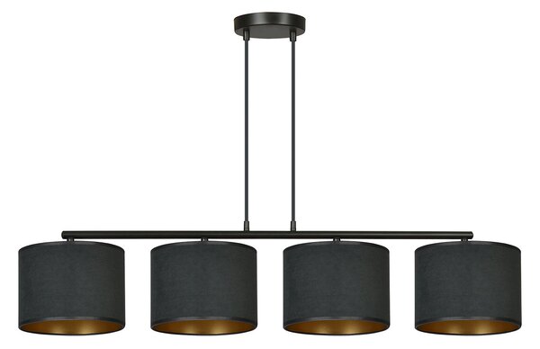 Lampadario 4 Luci Vinayaka In Acciaio Nero E Paralumi In Tessuto Nero