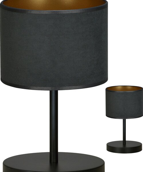 Lampada Da Tavolo 1 Luce Vinayaka Acciaio Nero E Paralume In Tessuto Nero