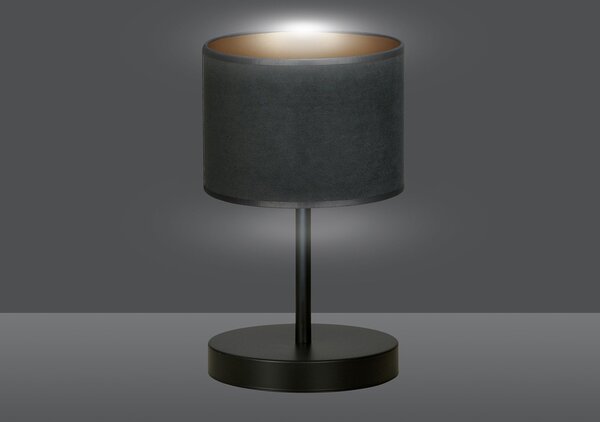 Lampada Da Tavolo 1 Luce Vinayaka Acciaio Nero E Paralume In Tessuto Nero