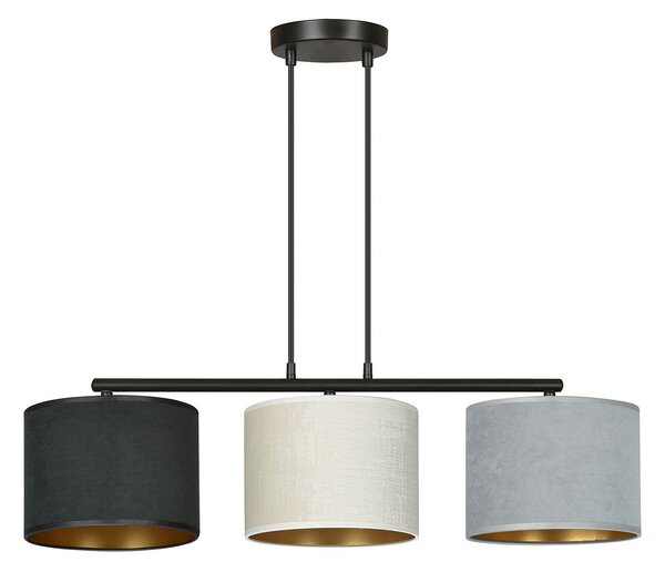 Lampadario 3 Luci Vinayaka Acciaio Nero E Paralumi In Tessuto Multicolore