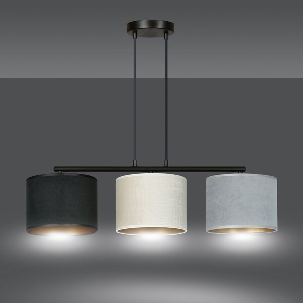 Lampadario 3 Luci Vinayaka Acciaio Nero E Paralumi In Tessuto Multicolore