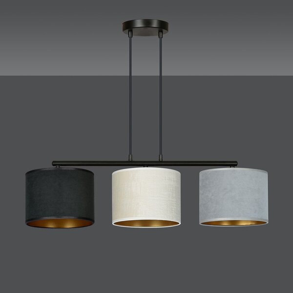 Lampadario 3 Luci Vinayaka Acciaio Nero E Paralumi In Tessuto Multicolore