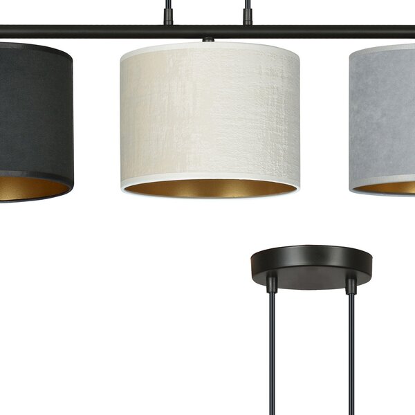 Lampadario 3 Luci Vinayaka Acciaio Nero E Paralumi In Tessuto Multicolore
