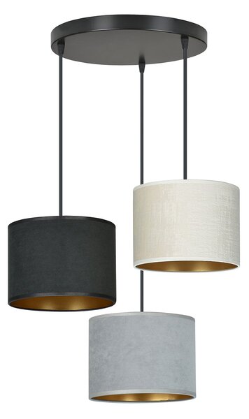 Lampadario Tondo 3 Luci Vinayaka Acciaio Nero Paralumi In Tessuto Multicolore
