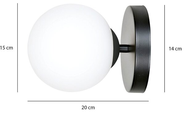 Applique A 1 Luce Mahadeva In Acciaio Nero E Sfera In Vetro Bianco