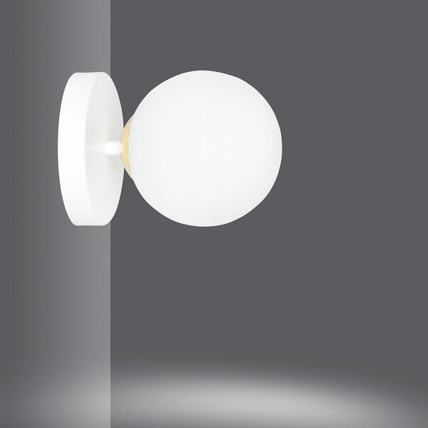 Applique A 1 Luce Narayana Acciaio Bianco E Sfera In Vetro Bianco E Oro