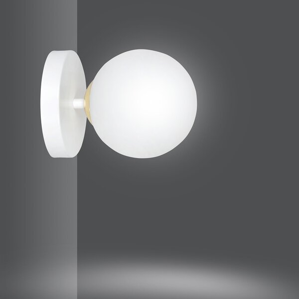 Applique A 1 Luce Narayana Acciaio Bianco E Sfera In Vetro Bianco E Oro