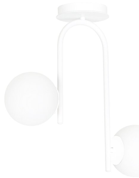 Lampadario 2 Luci Ramachandra Acciaio Bianco A Bracci E Sfere In Vetro Opalino