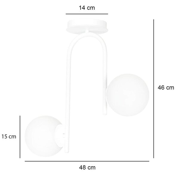 Lampadario 2 Luci Ramachandra Acciaio Bianco A Bracci E Sfere In Vetro Opalino