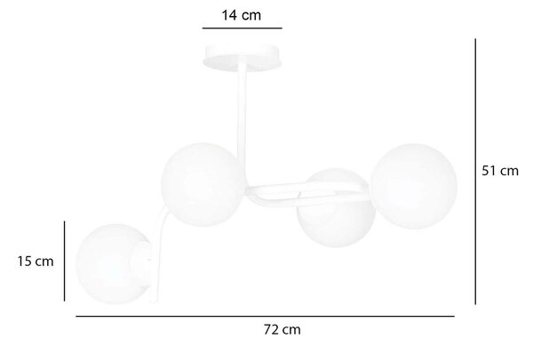 Lampadario 4 Luci Ramachandra Acciaio Bianco A Bracci Curvi Sfere Vetro Opalino