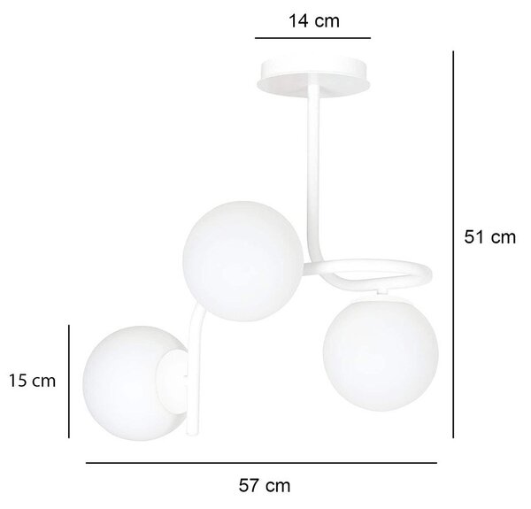 Lampadario 3 Luci Ramachandra Acciaio Bianco A Bracci E Sfere In Vetro Opalino