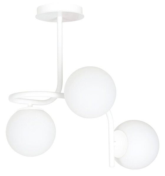 Lampadario 3 Luci Ramachandra Acciaio Bianco A Bracci E Sfere In Vetro Opalino