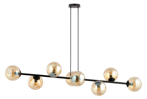 Lampadario Contemporaneo 8 Luci Su Acciaio Nero E Sfere In Vetro Ambra