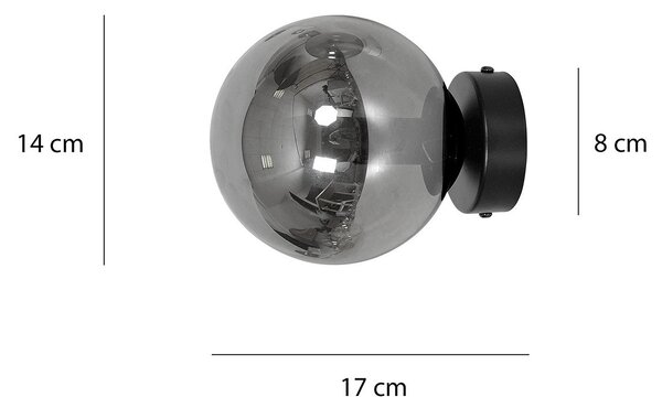 Applique 1 Luce Sharada In Acciaio Nero E Sfera In Vetro Fumè