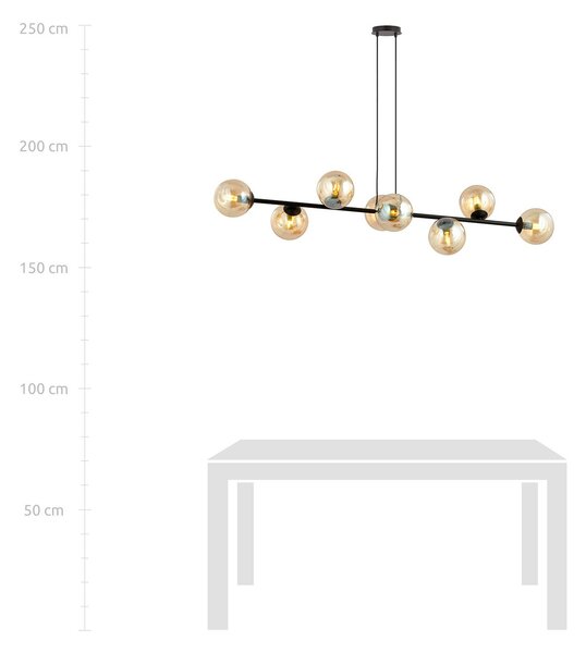 Lampadario Contemporaneo 8 Luci Su Acciaio Nero E Sfere In Vetro Ambra