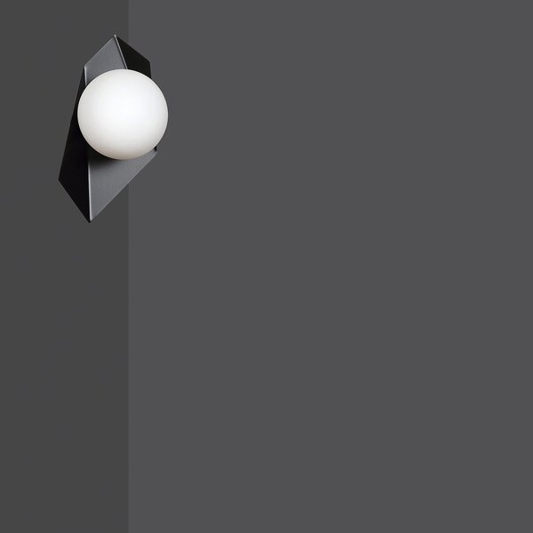 Applique Moderna 1 Luce Sharada In Acciaio Nero E Sfera Vetro Opalino