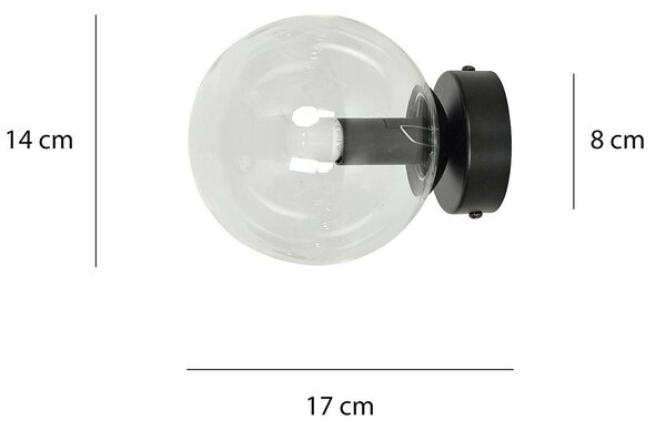 Applique 1 Luce Sharada In Acciaio Nero E Sfera In Vetro Trasparente