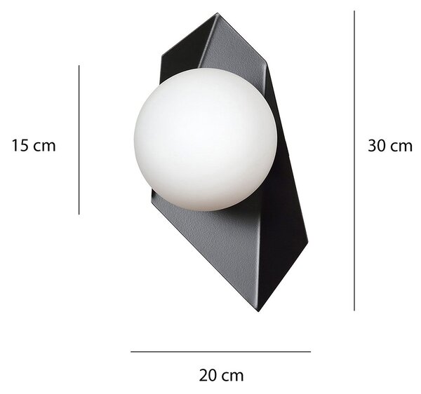 Applique Moderna 1 Luce Sharada In Acciaio Nero E Sfera Vetro Opalino