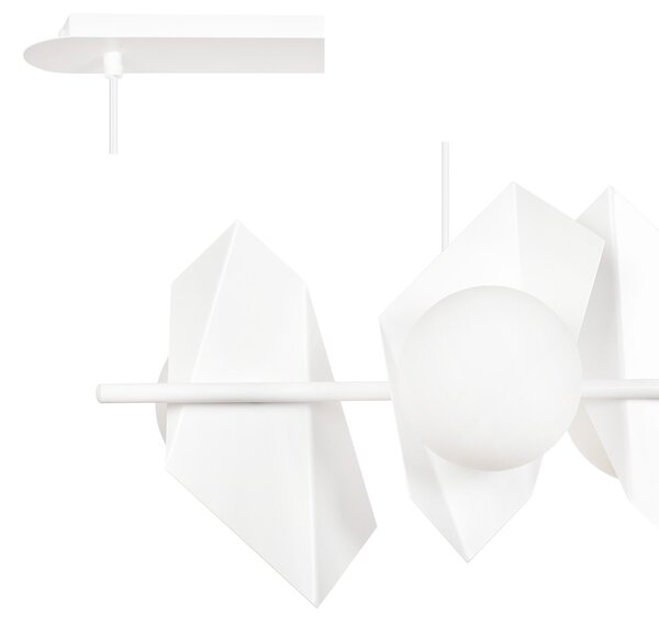 Lampadario 4 Luci Moderno Sharada Acciaio Bianco E Sfere Vetro Opalino