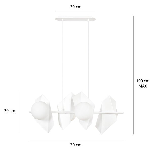 Lampadario 4 Luci Moderno Sharada Acciaio Bianco E Sfere Vetro Opalino