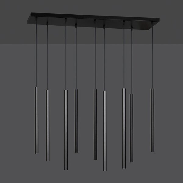 Lampadario 9 Luci Moderno Tsukiyomi Acciaio Nero E Paralumi A Cilindri Sottili