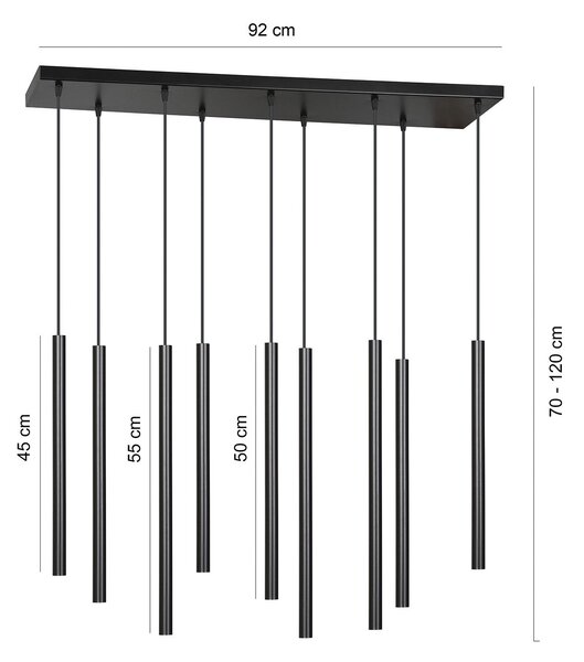 Lampadario 9 Luci Moderno Tsukiyomi Acciaio Nero E Paralumi A Cilindri Sottili