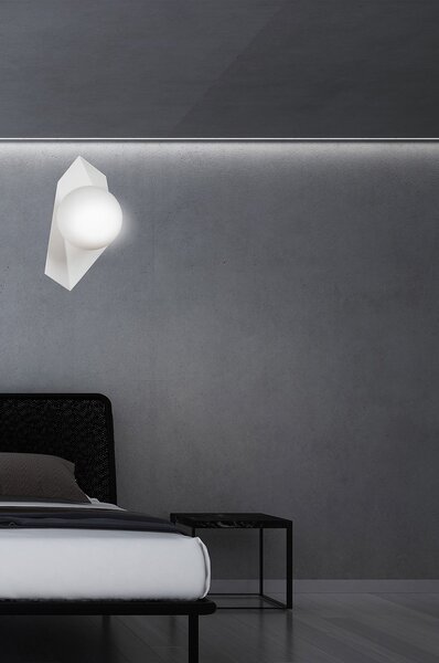 Applique Moderna 1 Luce Sharada Acciaio Bianco E Sfera Vetro Opalino