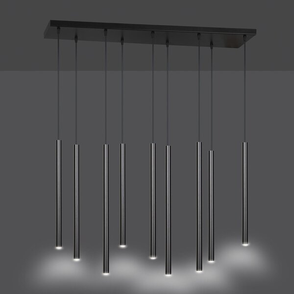 Lampadario 9 Luci Moderno Tsukiyomi Acciaio Nero E Paralumi A Cilindri Sottili