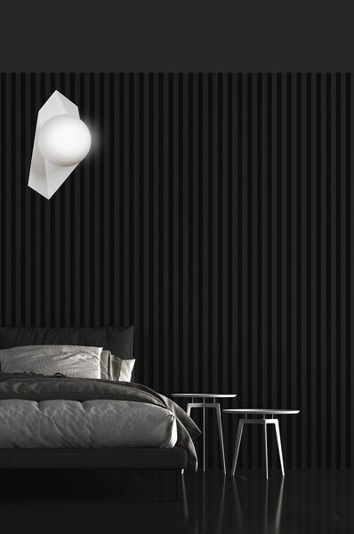 Applique Moderna 1 Luce Sharada Acciaio Bianco E Sfera Vetro Opalino
