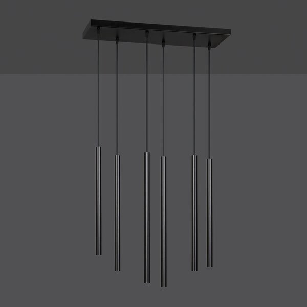Lampadario 6 Luci Moderno Tsukiyomi Acciaio Nero E Paralumi A Cilindri Sottili