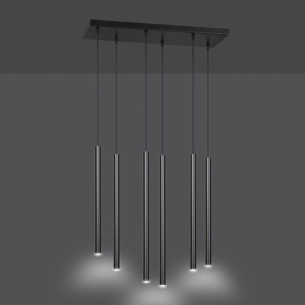 Lampadario 6 Luci Moderno Tsukiyomi Acciaio Nero E Paralumi A Cilindri Sottili